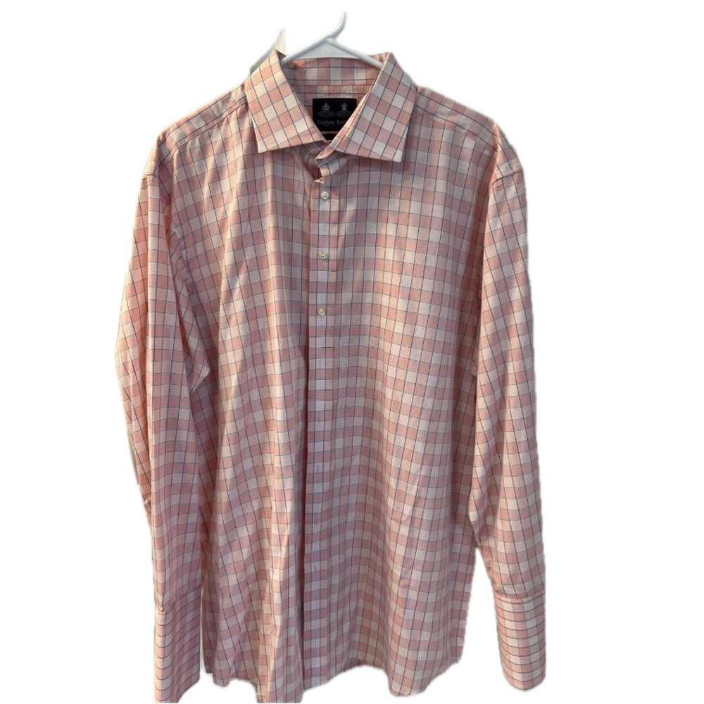 Stephens Brothers pink plaid dress shirt with French cuffs, 17 1/2 R.